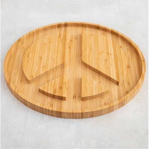 NATURAL LIFE Hippie Boho Bamboo Wood Charcuterie Serving Board Peace Sign NWT - Picture 4 of 16